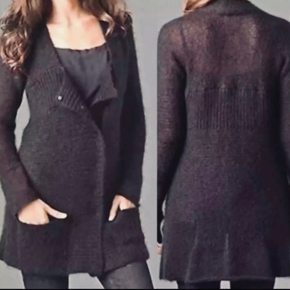 EILEEN FISHER | Black Plum Mohair Snap Front Long Cardigan Sweater | Size XL